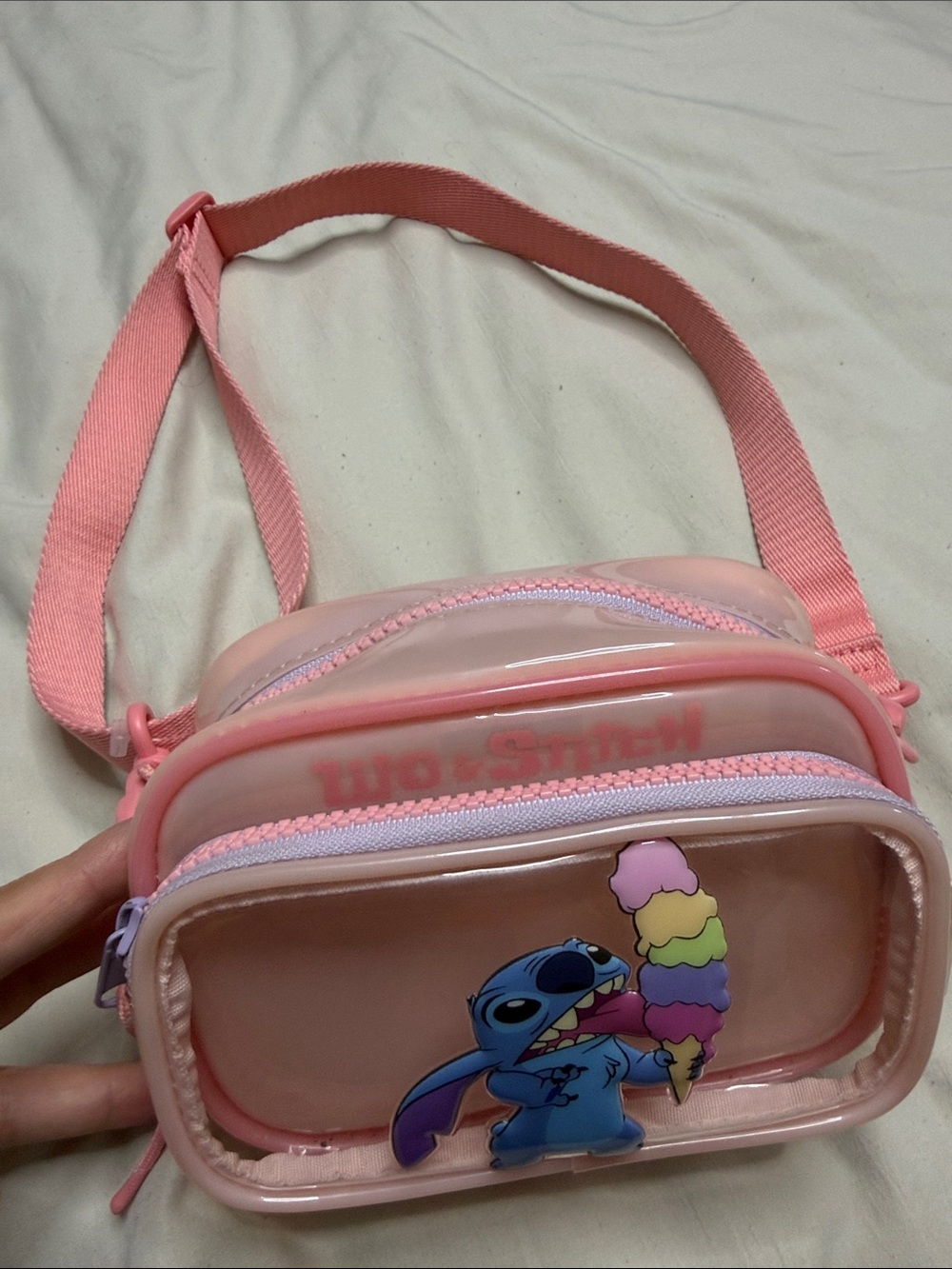 Zara Pink Kids Stitch Crossbody Bag with Ice Cream Graphic